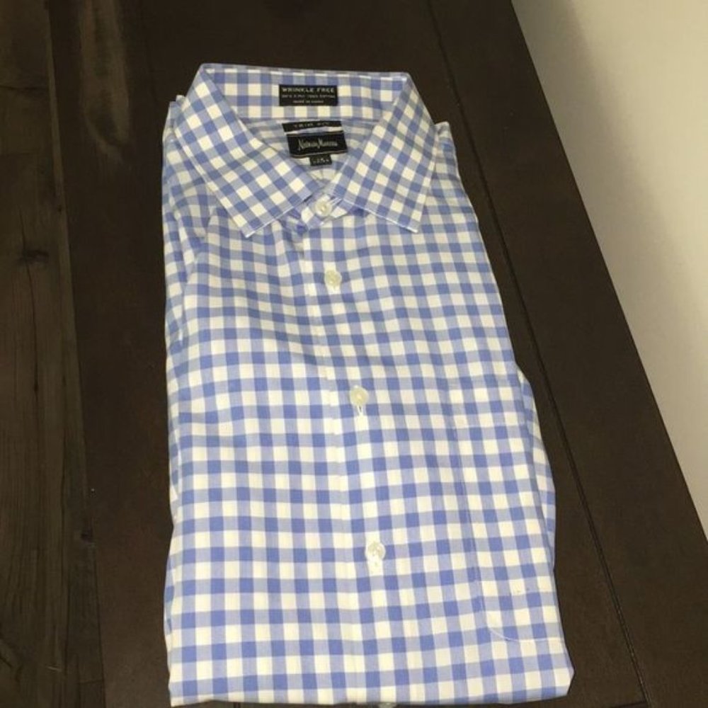 Blue Check Neiman Marcus Dress Shirt 16 x 34/35